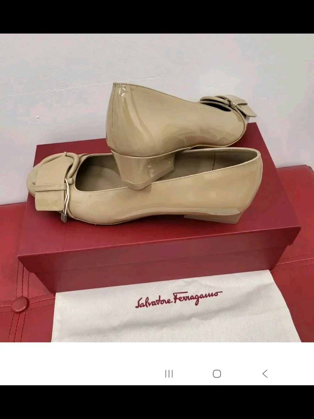 Salvatore Ferragamo Beige Bessie Gancini Pump Shoes Size 7.5C and Size 10B NWB
